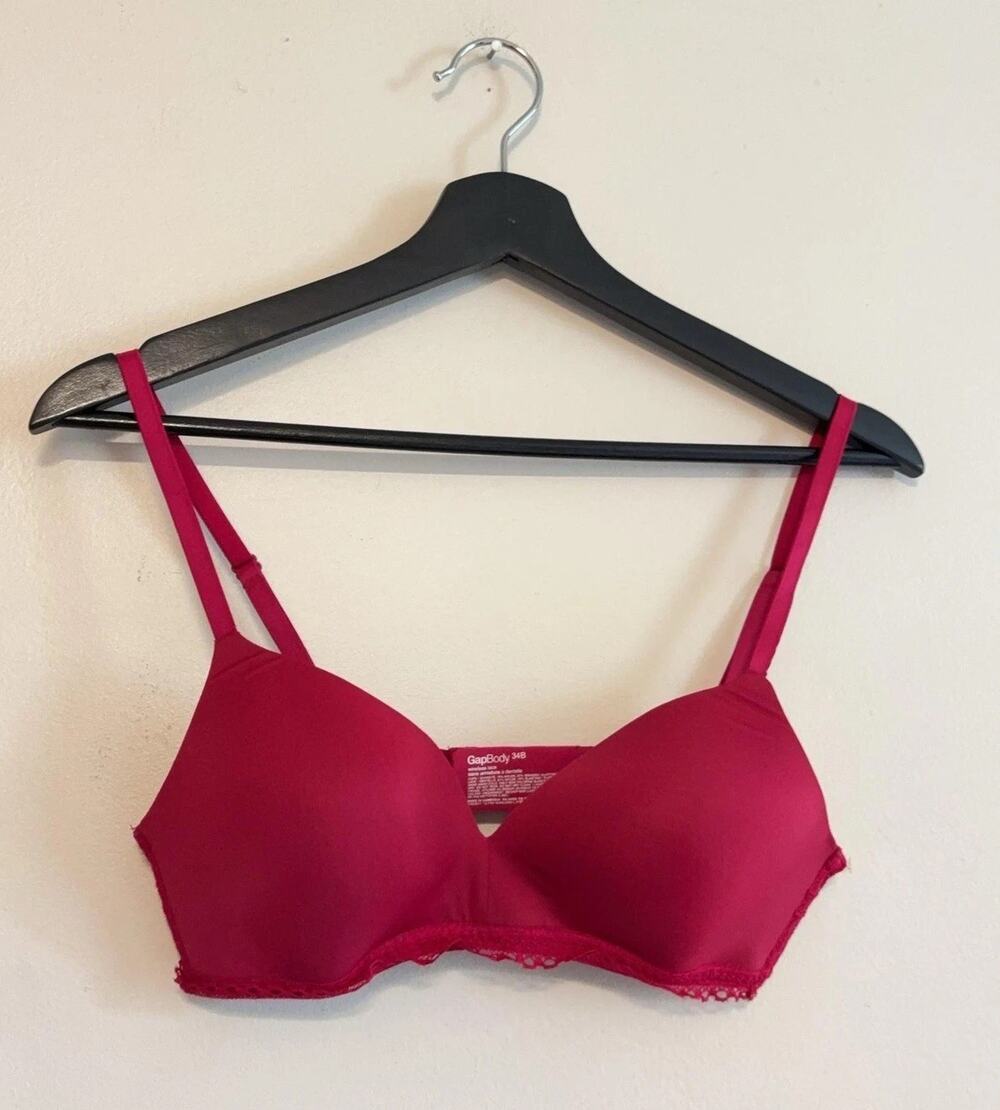 GapBody T-Shirt Bra Womens 34B Pink Wireless Lace Lightly Lined Smooth Cups